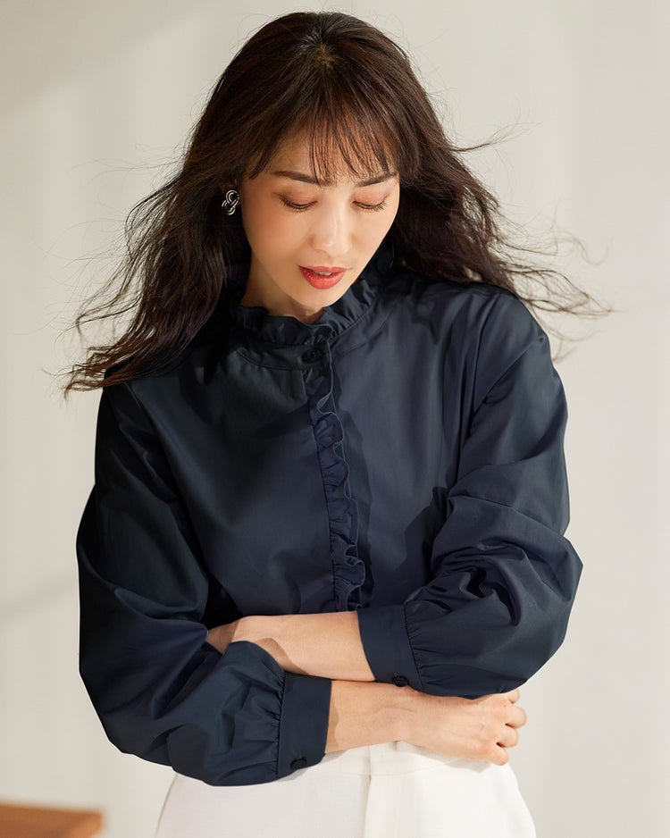 タイプライター・フリルトリムブラウス 詳細画像 ミッドナイトブルー 1