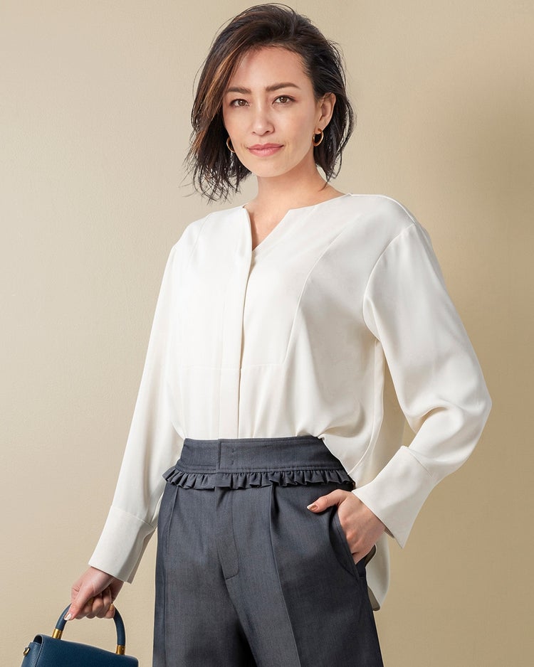 エステルダブルクロス・比翼キーネックブラウス/40代50代からのレディース・メンズファッション通販 DoCLASSE(ドゥクラッセ)