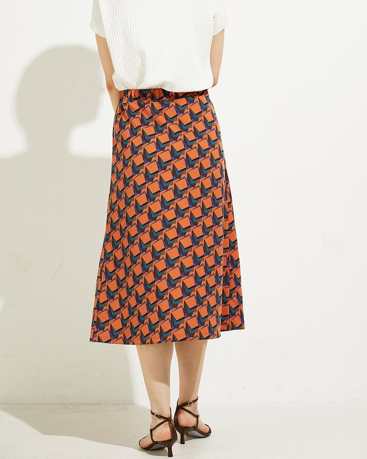 ダブル編みジャージー・ラップ風フレアスカート 詳細画像 オレンジパターン 2