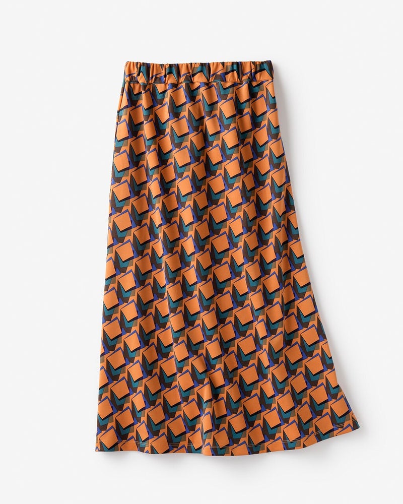 ダブル編みジャージー・ラップ風フレアスカート 詳細画像 オレンジパターン 5