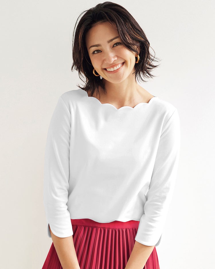 スカラップ／7分袖・ドゥクラッセTシャツ/40代50代からのレディース・メンズファッション通販 DoCLASSE(ドゥクラッセ)
