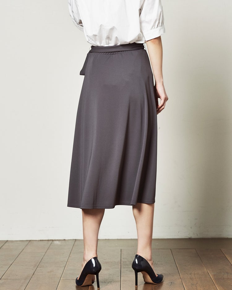 強撚スムース・ラップ風フレアスカート 詳細画像 チャコール 3