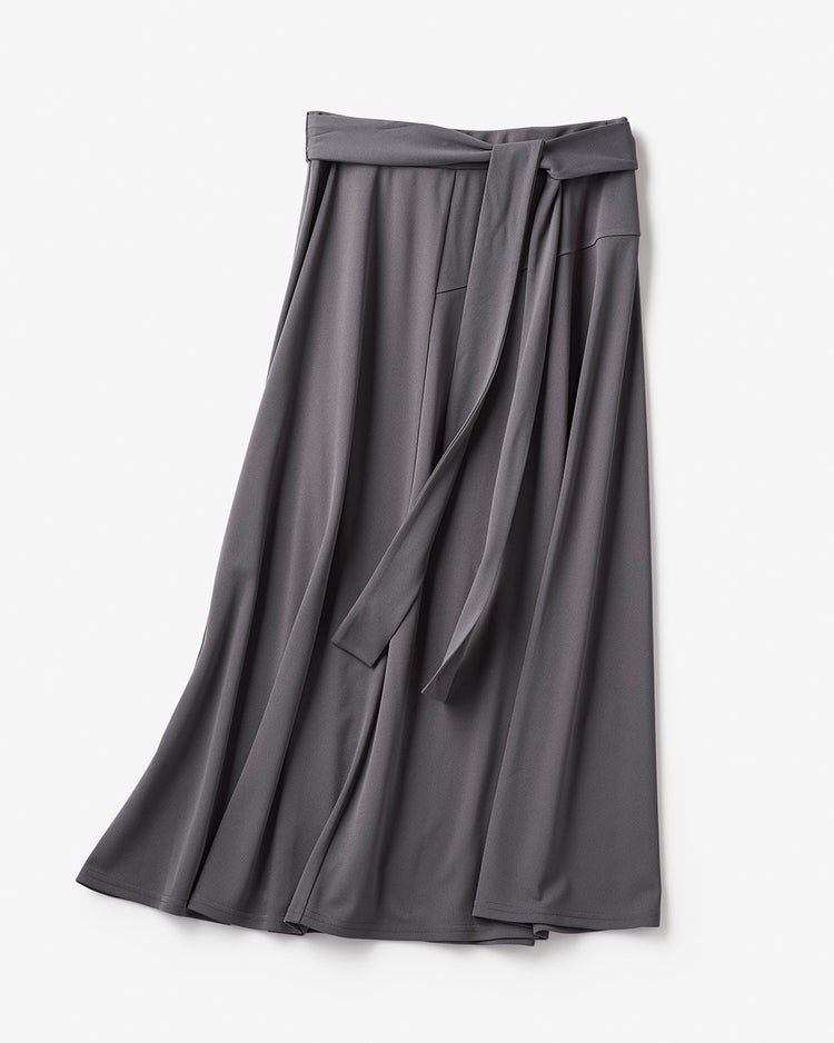 強撚スムース・ラップ風フレアスカート 詳細画像 チャコール 7