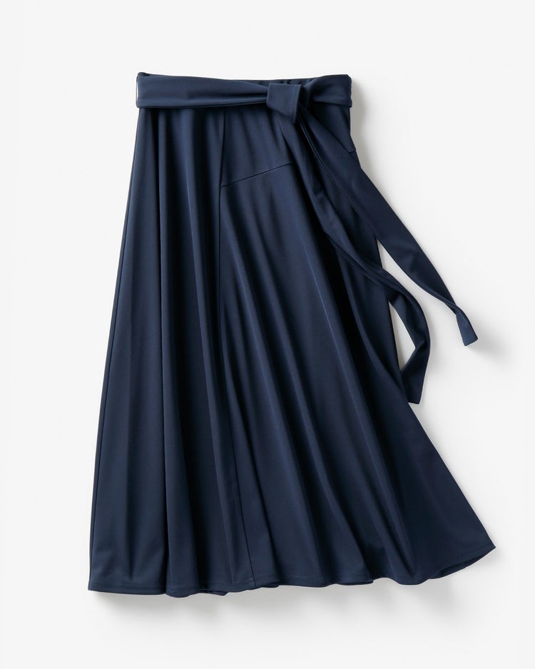 強撚スムース・ラップ風フレアスカート 詳細画像 ネイビー 5