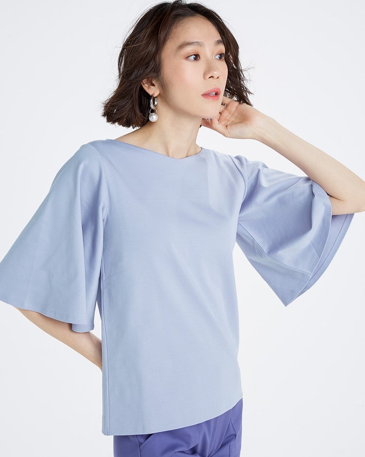浅Vネック／ベルスリーブ・ドゥクラッセTシャツ 詳細画像 ペールブルー 1