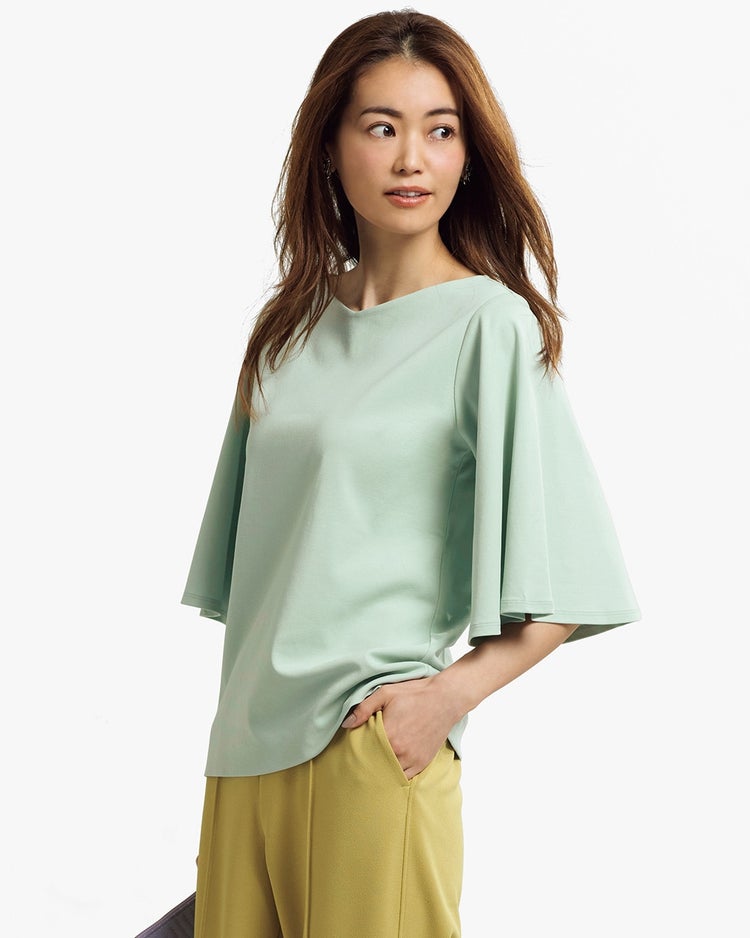 浅Vネック／ベルスリーブ・ドゥクラッセTシャツ 詳細画像 グリーングレー 1