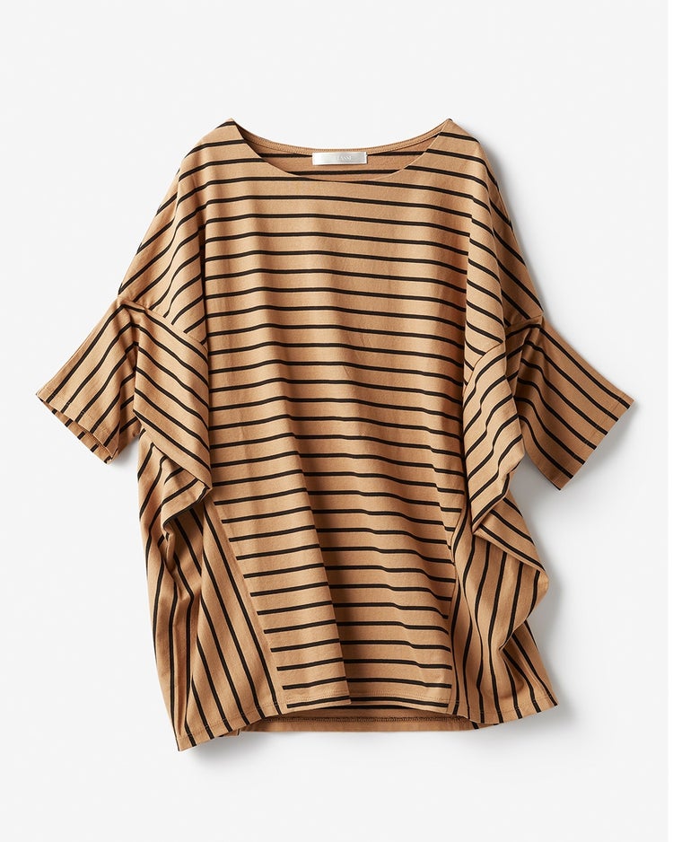 変則フォルム・ボーダーTシャツ 詳細画像 ブラウンパターン 6