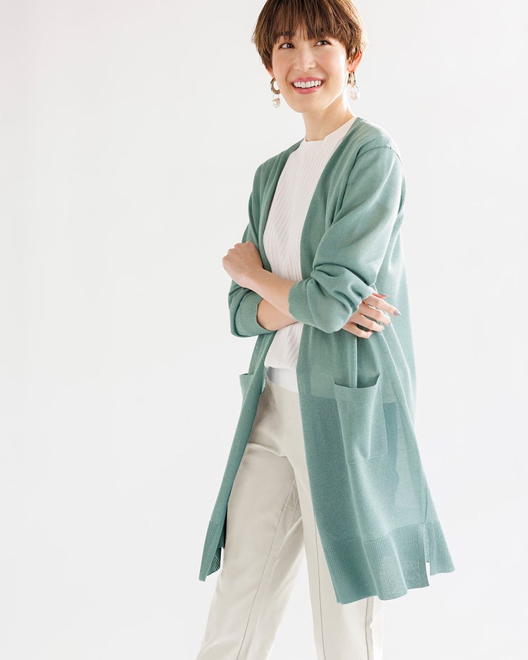 スパークリングニット・サイドスリットカーディガン 詳細画像 アクア 2