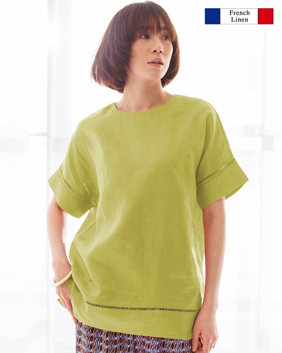 フレンチリネン・はしごレースTブラウス