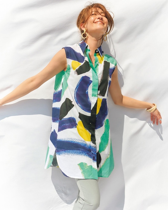 コットンボイル・プリントロングシャツ