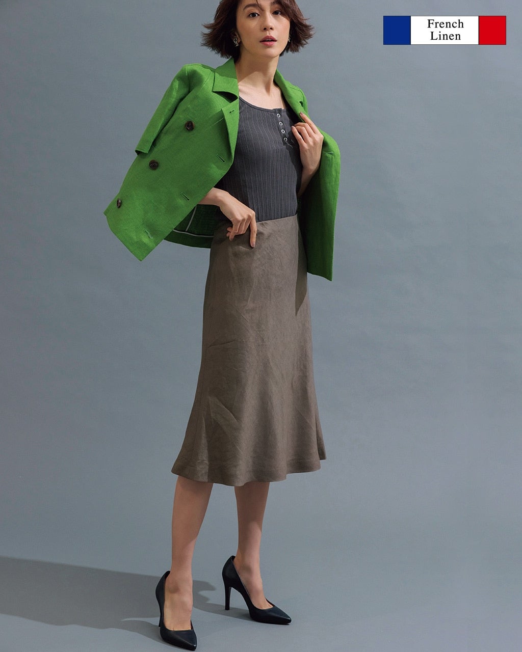 フレンチリネン・バイアスナロースカート/40代50代からのレディース ...