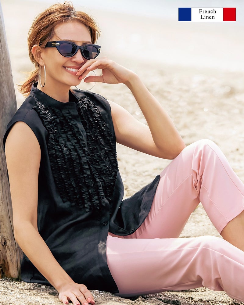 細番手フレンチリネン フリルブラウス 40代50代からのレディース メンズファッション通販 Doclasse ドゥクラッセ 細番手フレンチリネン フリルブラウス 40代50代からのレディース メンズファッション通販 Doclasse ドゥクラッセ