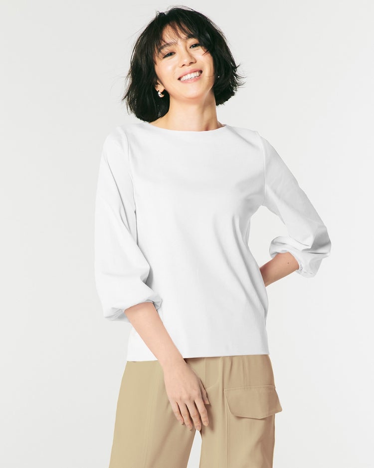 ボートネック／9分袖パフ・ドゥクラッセTシャツ 詳細画像 ホワイト 1