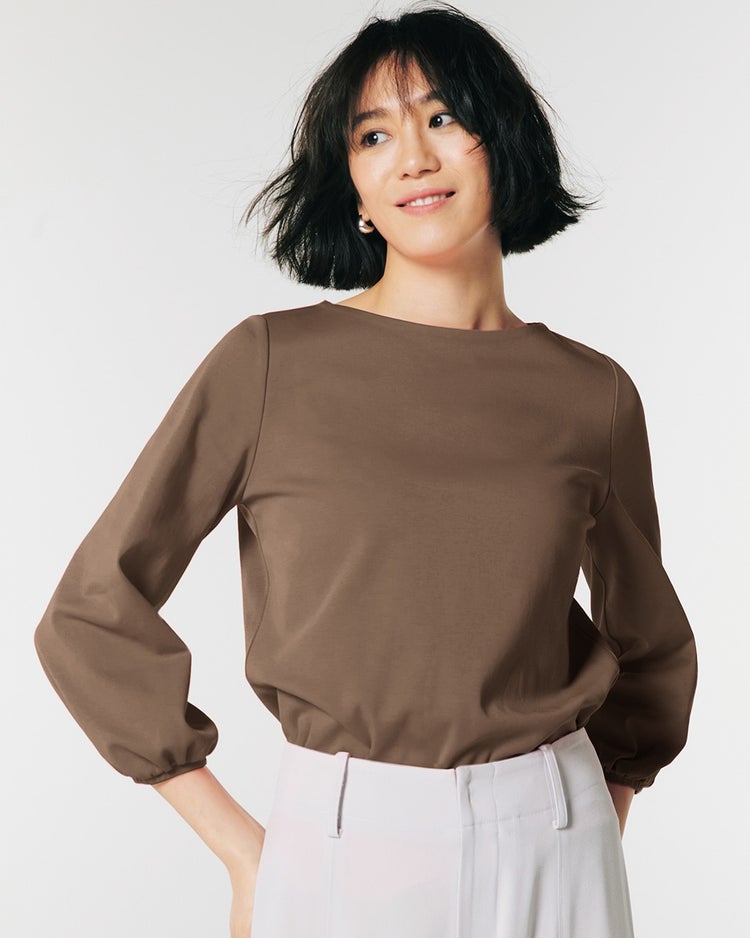 ボートネック／9分袖パフ・ドゥクラッセTシャツ 詳細画像 ダークブラウン 1