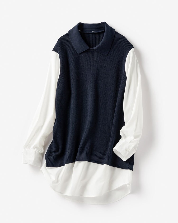 付け衿・布帛コンビニット 詳細画像 ミッドナイトブルー 7