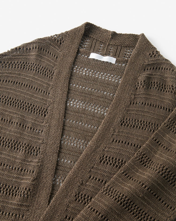 フレンチリネン・透かし編みカーディガン 詳細画像 カーキグレー 3