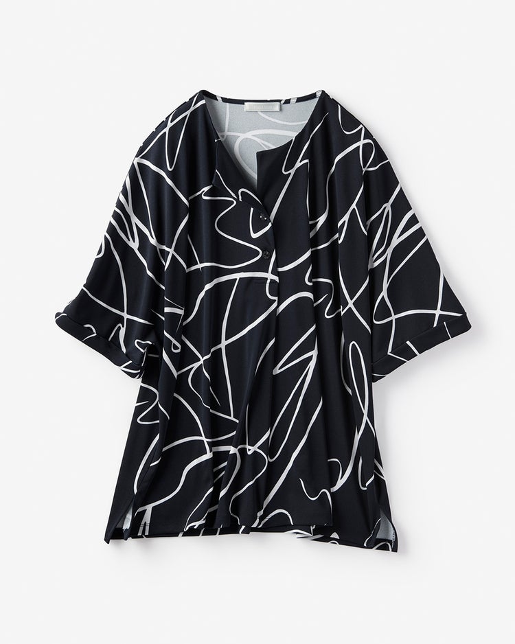 強撚スムース・フロントタックトップス 詳細画像 ネイビーＸオフ 1