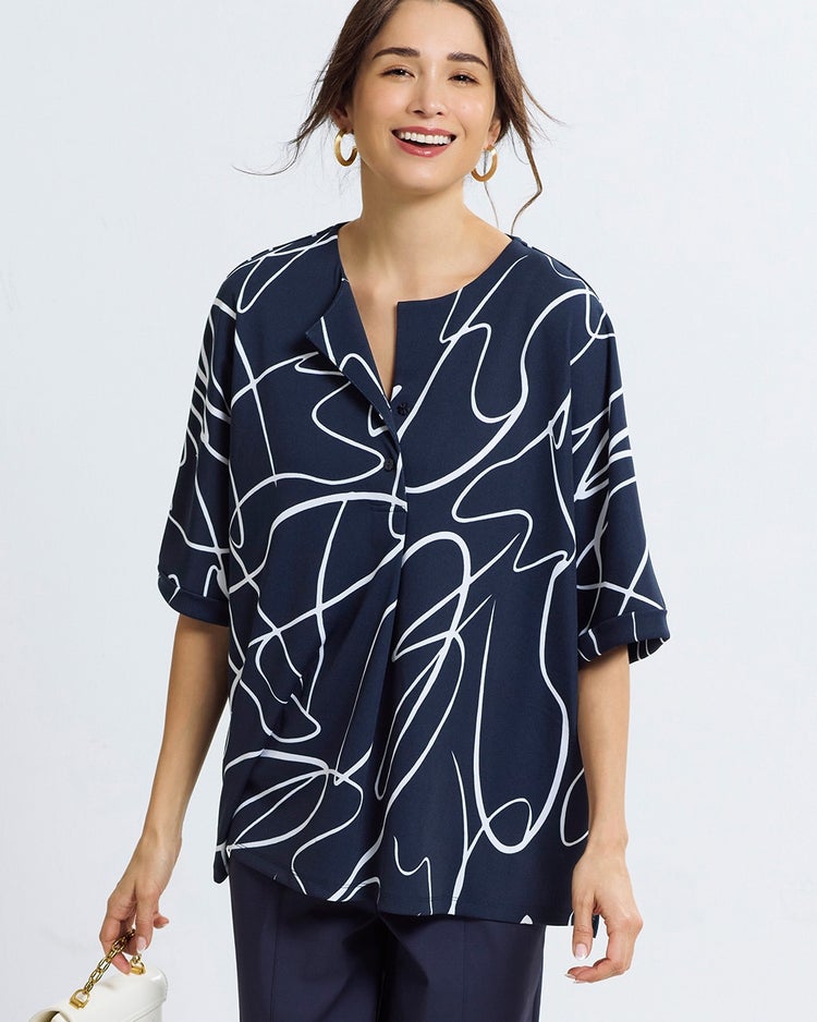 強撚スムース・フロントタックトップス 詳細画像 ネイビーＸオフ 2