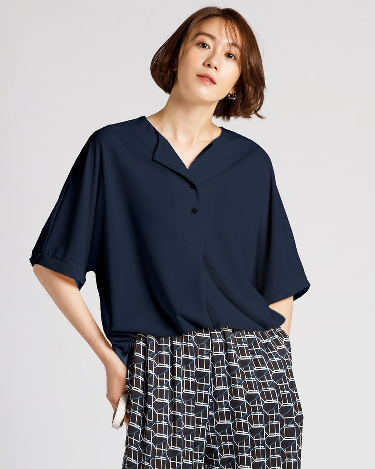 強撚スムース・フロントタックトップス 詳細画像 ネイビー 2