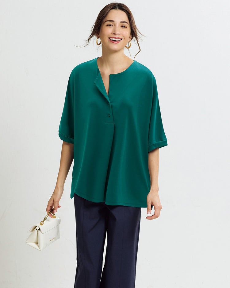 強撚スムース・フロントタックトップス 詳細画像 グリーン 2