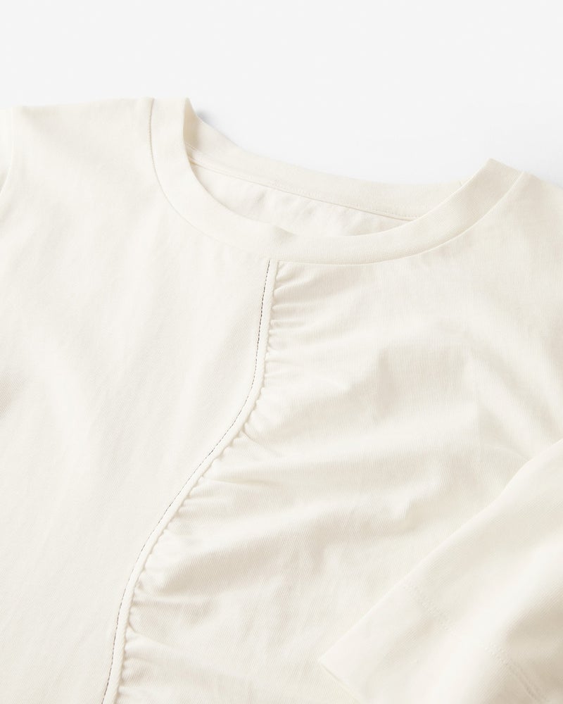 ギャザー切替え・６分袖Tシャツ 詳細画像 オフホワイト 2