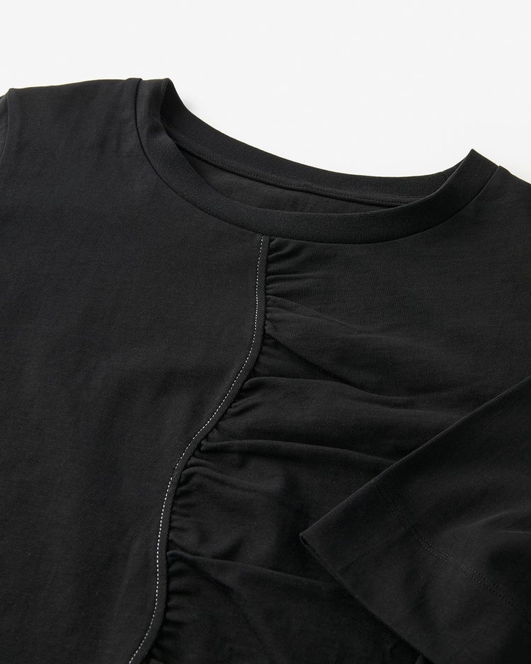 ギャザー切替え・６分袖Tシャツ 詳細画像 ブラック 3