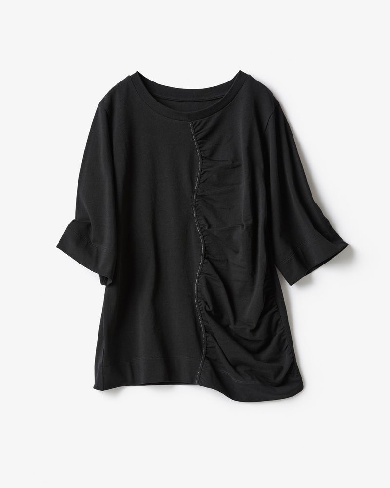 ギャザー切替え・６分袖Tシャツ 詳細画像 ブラック 5