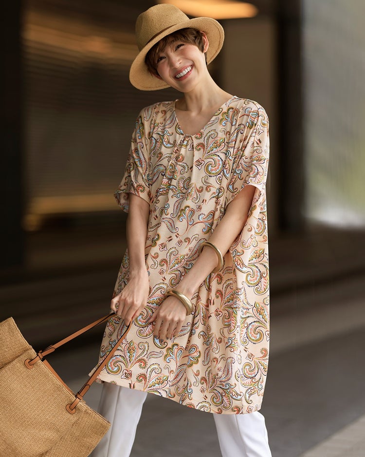 UVスラブ・フレアタックトップス 詳細画像 ベージュ&times;オレンジ 2