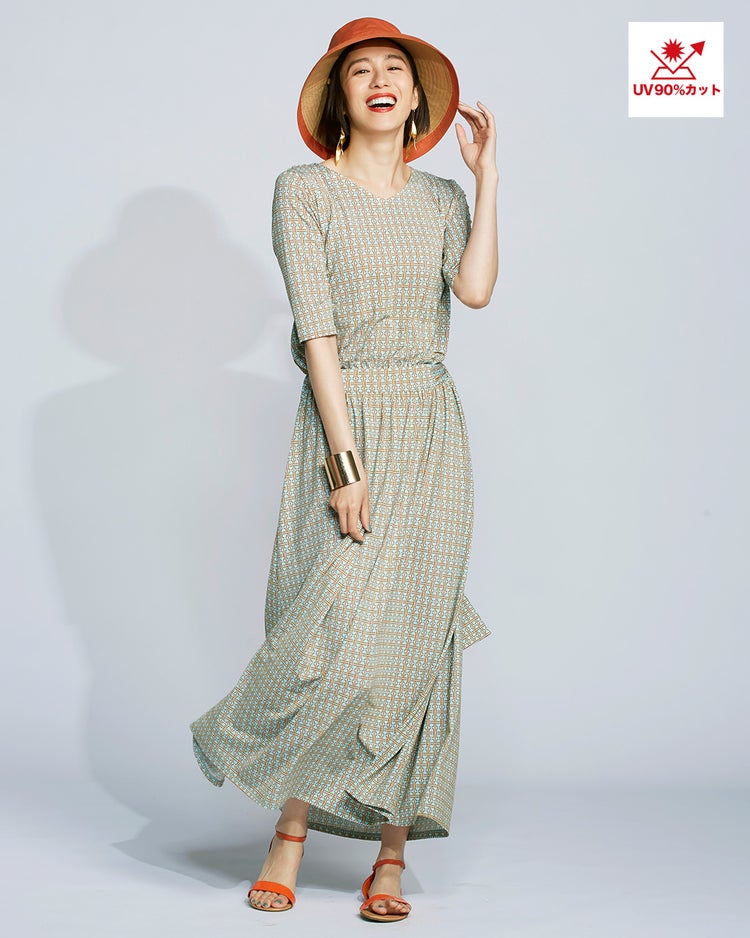 UVスラブ・Vネックギャザーワンピース 詳細画像 ミントグリーン 1