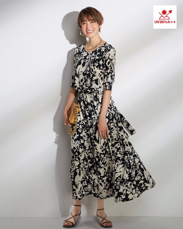 UVスラブ・Vネックギャザーワンピース 詳細画像 ブラックベルベット 1