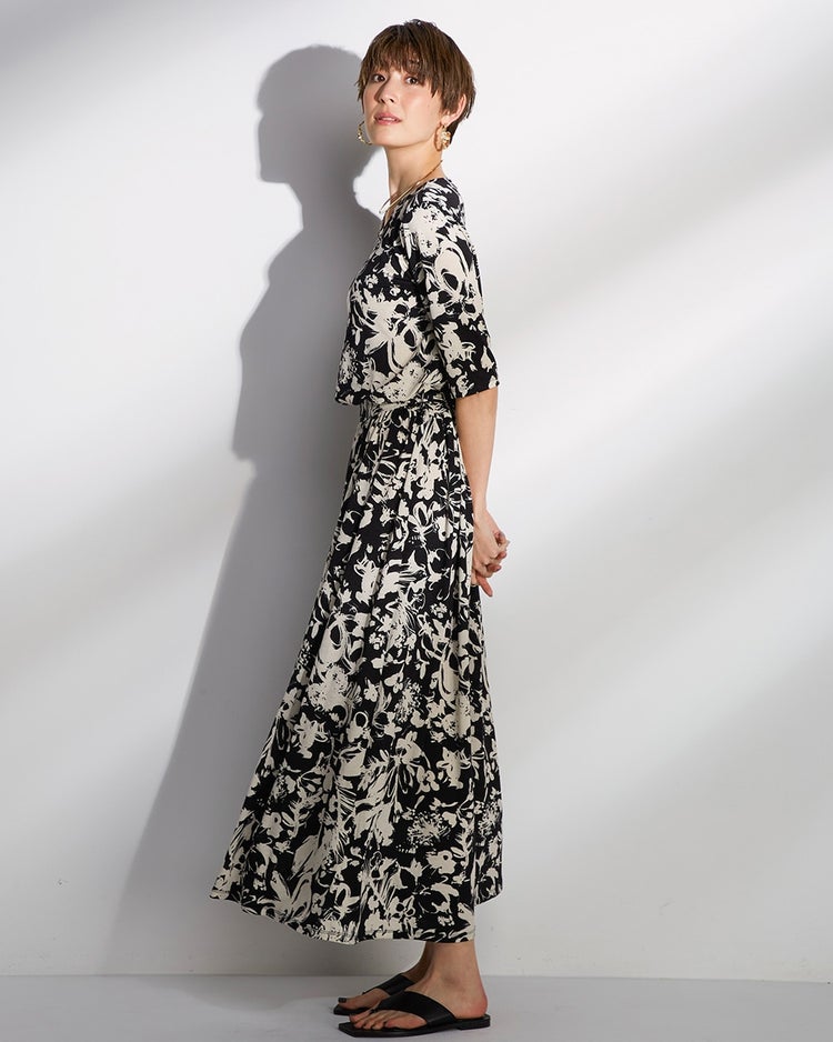 UVスラブ・Vネックギャザーワンピース 詳細画像 ブラックベルベット 2