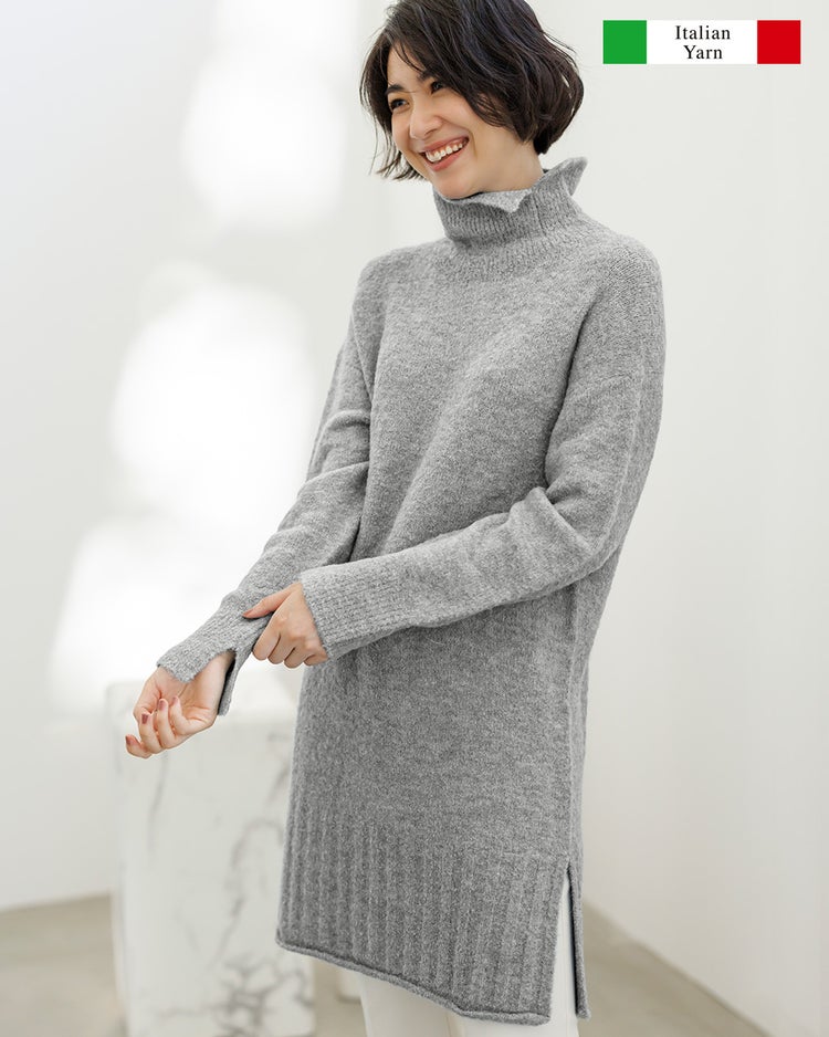 イタリアンアルパカ・ハイネックロングセーター 詳細画像 ライトグレー 1