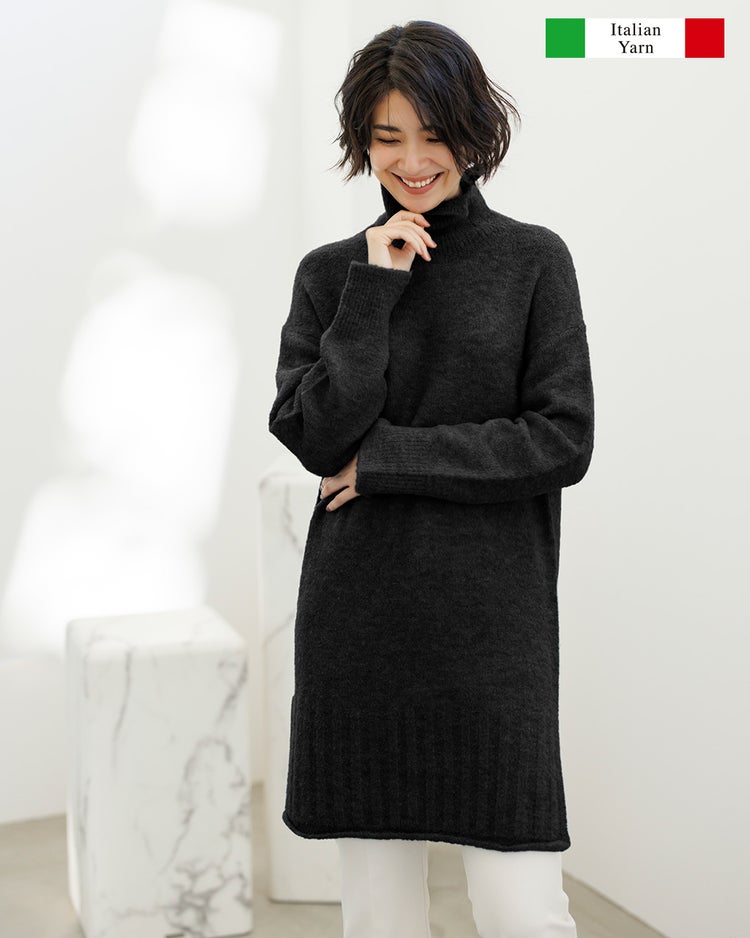 イタリアンアルパカ・ハイネックロングセーター 詳細画像 ブラック 1