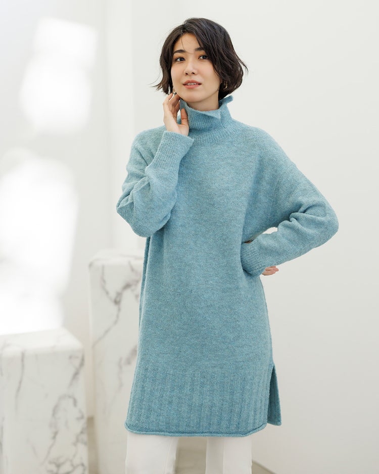 イタリアンアルパカ・ハイネックロングセーター 詳細画像 ライトブルー 2