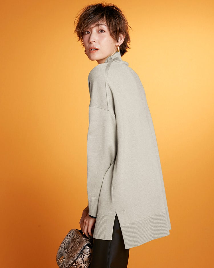 ダブルカフス・配色ハイネック 詳細画像 ライトグレー 1