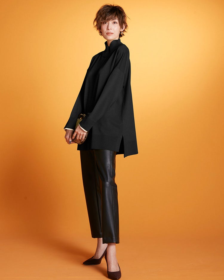 ダブルカフス・配色ハイネック 詳細画像 ブラック 1