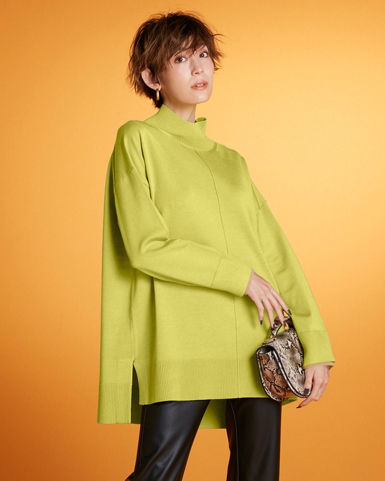 ダブルカフス・配色ハイネック