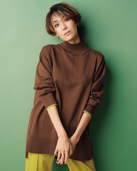 ダブルカフス・配色ハイネック