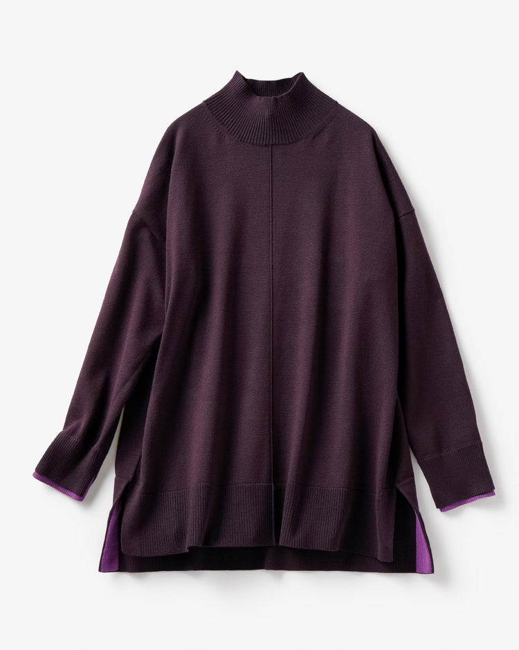 ダブルカフス・配色ハイネック 詳細画像 茄子紺 5
