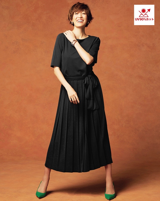 異素材コンボ・ワンピース／5分袖