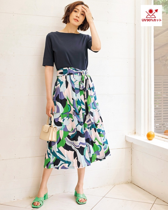 異素材コンボ・ワンピース／5分袖