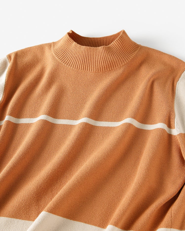 総針編み・バイカラーハイネック 詳細画像 グレーベージュパターン 2