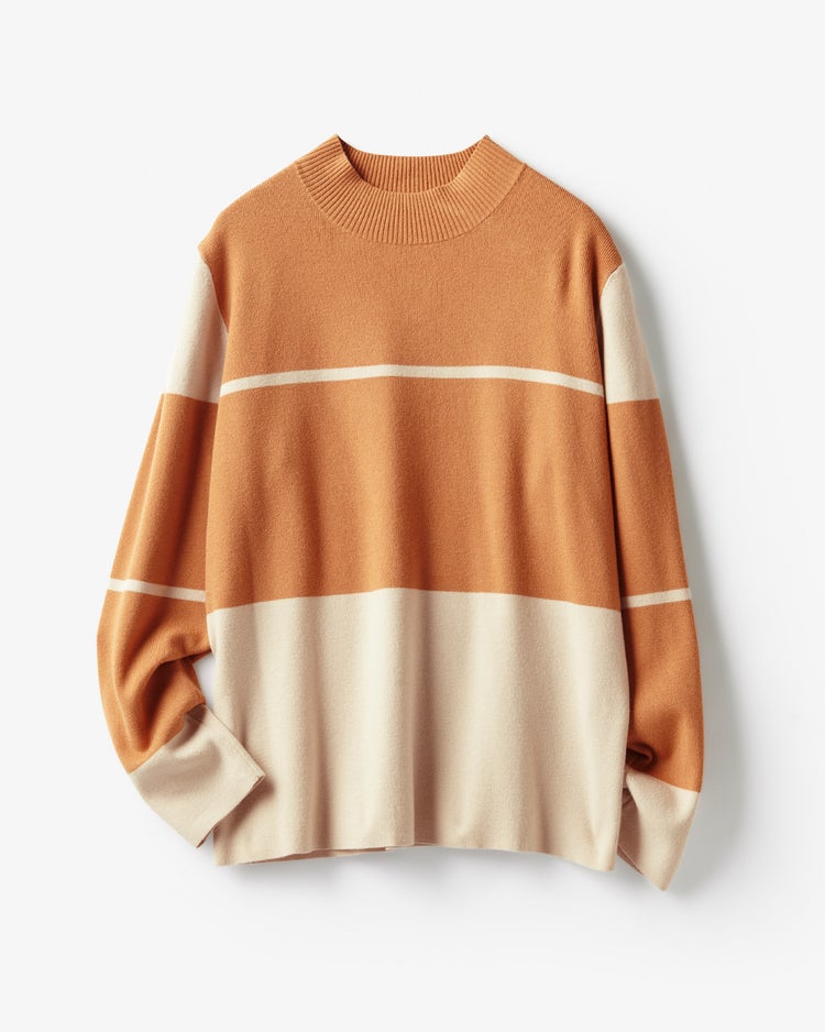 総針編み・バイカラーハイネック 詳細画像 グレーベージュパターン 4