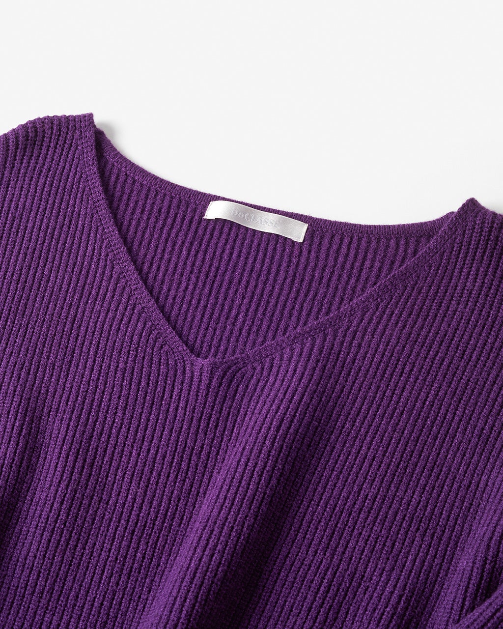 Supreme 網目編みセーター L パープル 片畦編み・Vネックパフ袖セーター/40代50代からのレディース