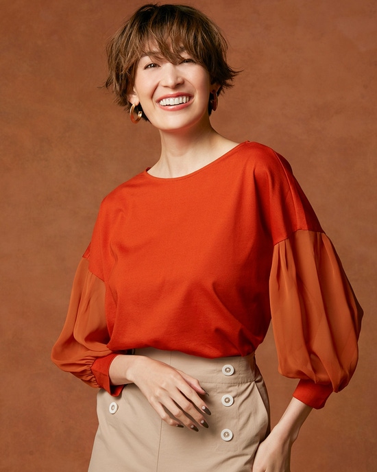 シフォン袖・異素材トップス／ドロップショルダー