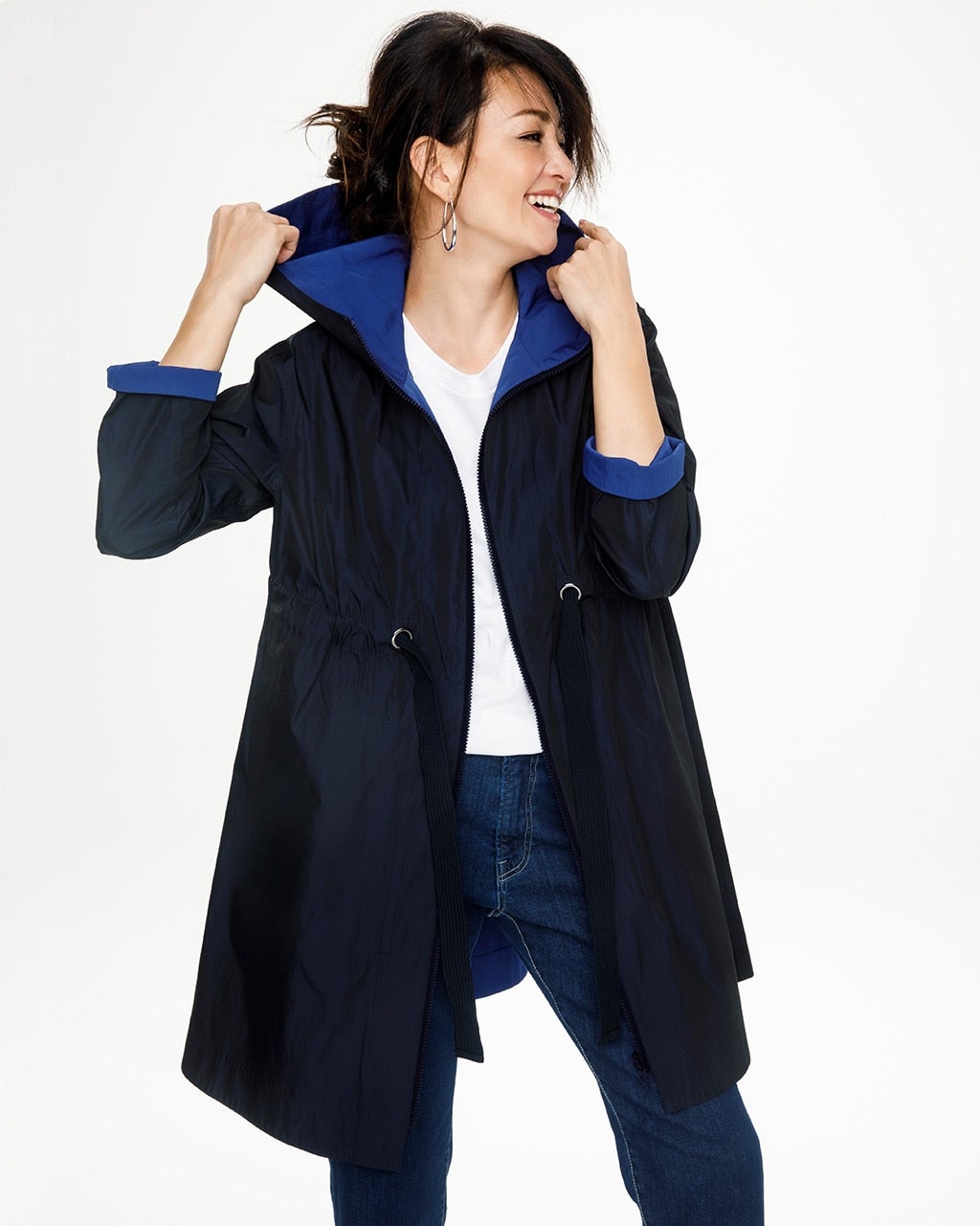ライトブルー リバーシブルコート ドゥクラッセ製品 カシミヤ混ウールリバー・2WAYミドルコート/40代50代からの