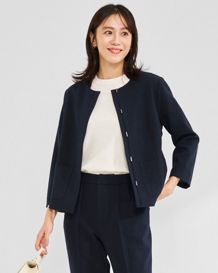 プレミアム二重織・ノーカラージャケット 詳細画像 ミッドナイトブルー 1