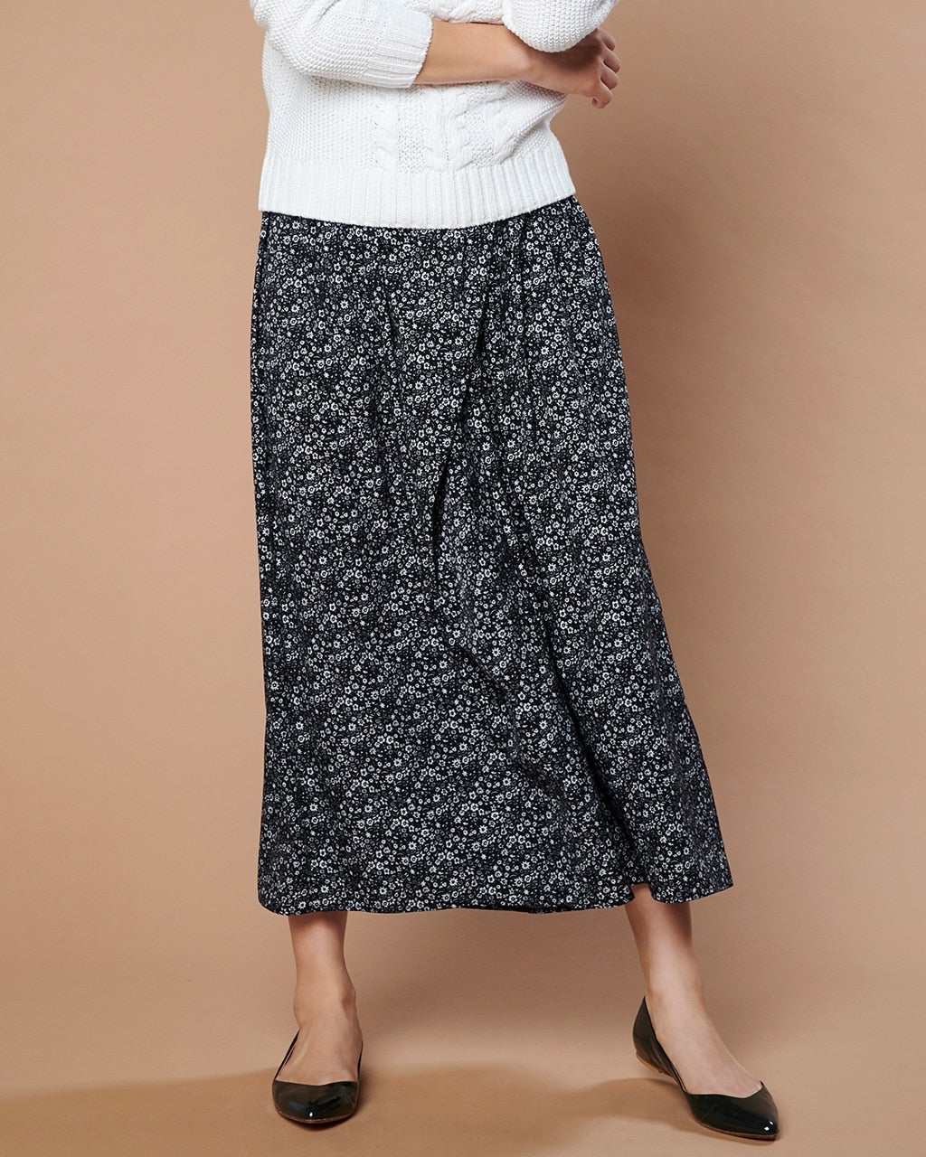 フローラルデシン・フレアワイドパンツ/40代50代からの