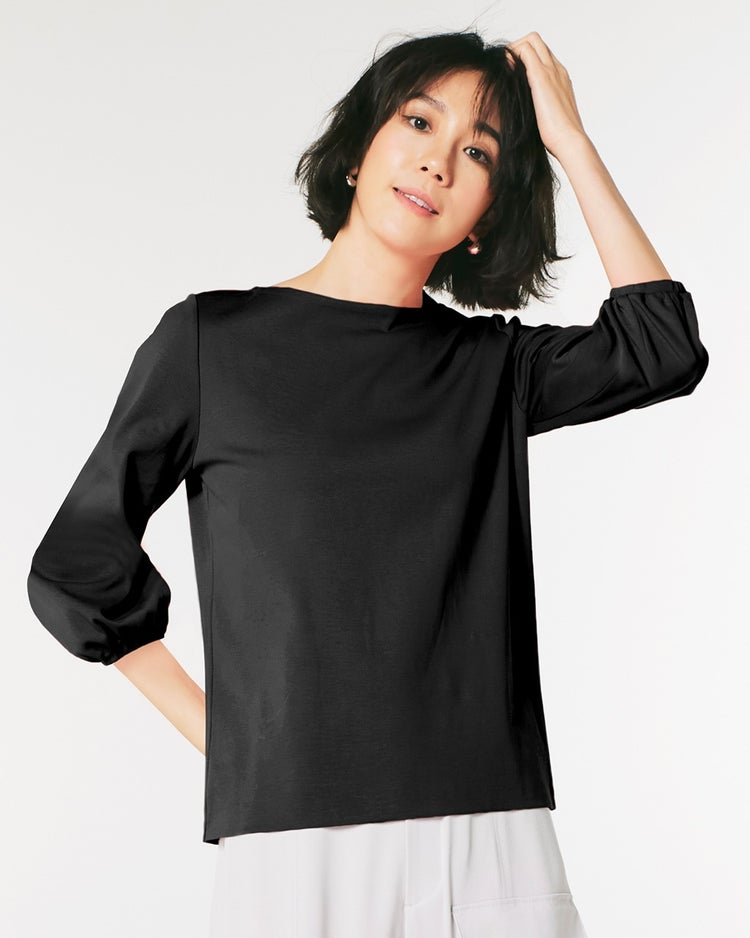 クルーネック／パフ7分袖・ドゥクラッセTシャツ 詳細画像 ブラック 1