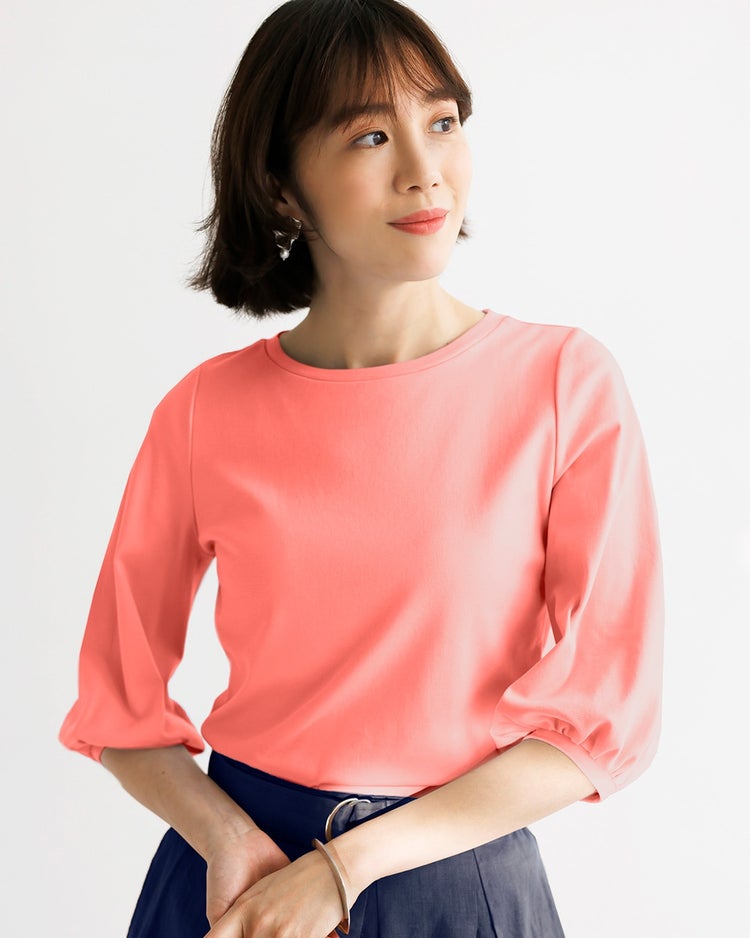 クルーネック／パフ7分袖・ドゥクラッセTシャツ 詳細画像 コーラル 1
